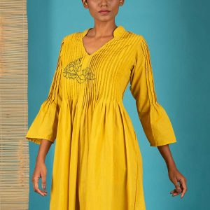 Yellow Pin- tuck Dress